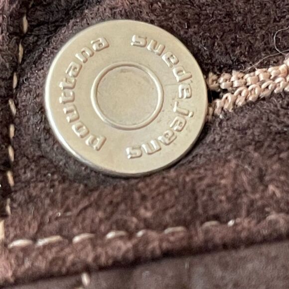 Y2K Vintage Fuzion Pouttana Brown Suede Front Jean Two Tone Straight Jeans Sz 12 - Picture 6 of 15